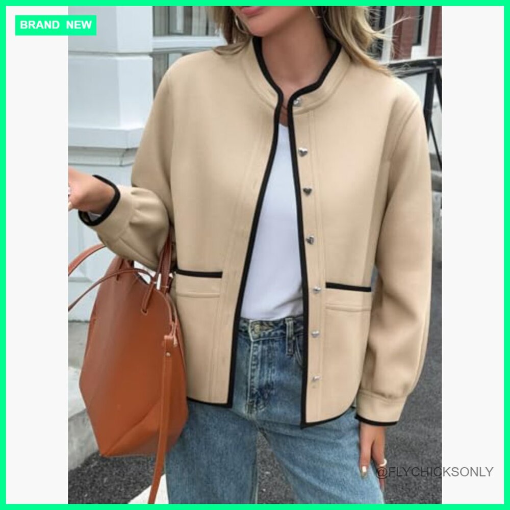 Polyester Puff Sleeve Bomber Jacket Button Down C… - image 2